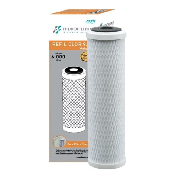 Refil para Filtro Bebedouro Carvão Ativado 9.3/4" 120L/H Hidrofiltros