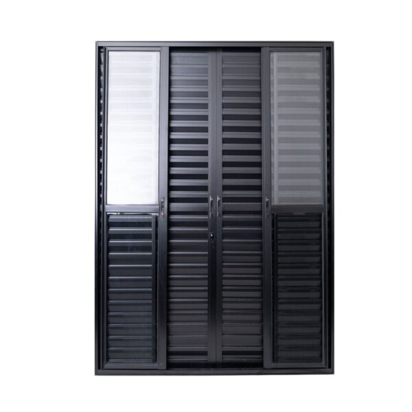 Porta Balcão Veneziana 6 Folhas Vidro Liso Alumínio Preto Lux
