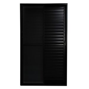 Porta Balcão Veneziana 3 Folhas Vidro Liso Alumínio Preto Proex