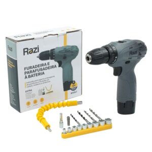 Furadeira Parafusadeira 3/8" 12V 1 Bateria com 22 Acessórios Razi