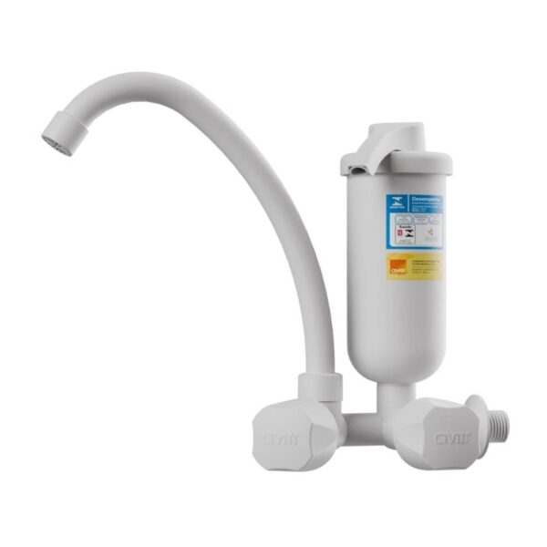 Torneira Filtro de Parede Bica Móvel Branca Copo ABS Eco Civitt