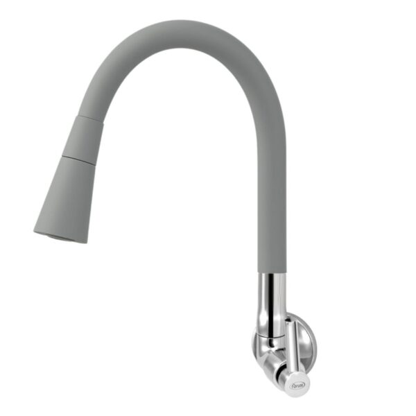 Torneira para Cozinha Parede 1/4V Bica Média Cinza Realce Flexível