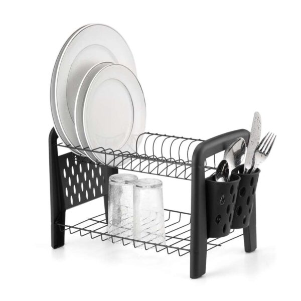 Escorredor de Louças Aço Inox Preto Duplo com Porta Talheres Arthi