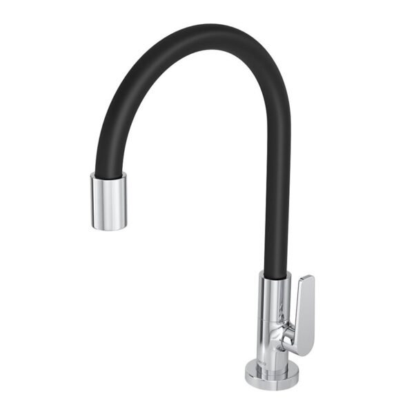 Torneira para Cozinha Mesa 1/4V Bica Alta Preta Motion Flexível