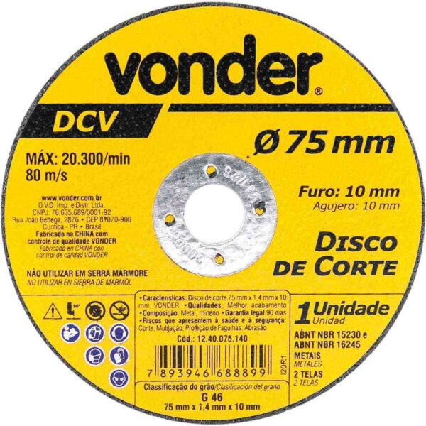 Disco de Corte para Aço Inox 3" DCV Vonder