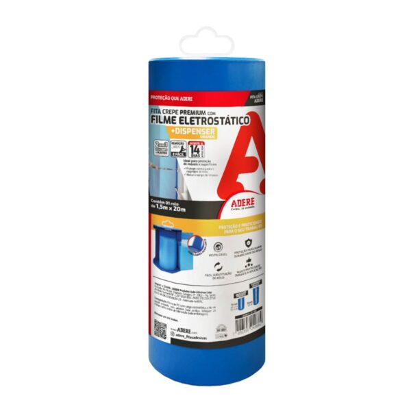 Fita Crepe Azul com Filme Eletrostático Dispenser Adere