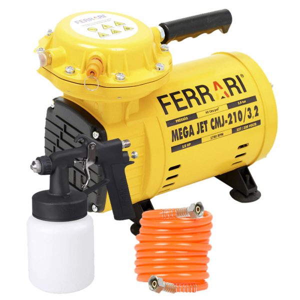 Compressor de Ar Direto Mega Jet Air 1/2HP 3,2 Pés com Kit de Pintura 110/220V FERRARI-CMJ-210