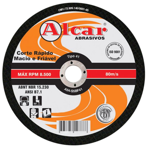 Disco de Corte 115,0 x 1,0 x 22,2 mm ABF4 para Aço ALCAR-DC0RN0150