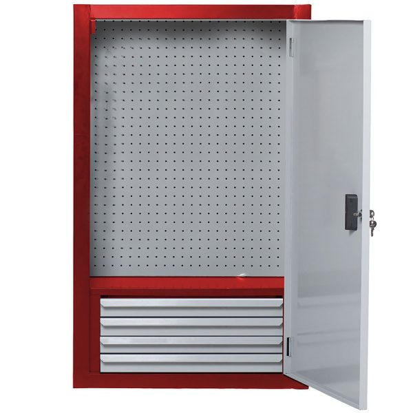 Armário de Parede Vermelho 4 Gavetas com Painel Perfurado e Kit Ganchos 35 Peças ORK-AMPP-020