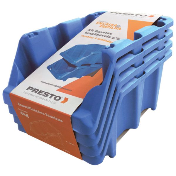 Kit Gavetas Práticas Empilháveis Nr.5 Azul com 4 Unidades PRESTO-42018