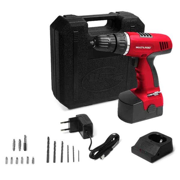 Parafusadeira/Furadeira a Bateria 12V Lítio 3/8 Pol. com Carregador Bivolt Maleta e Acessórios MULTILASER-HO045