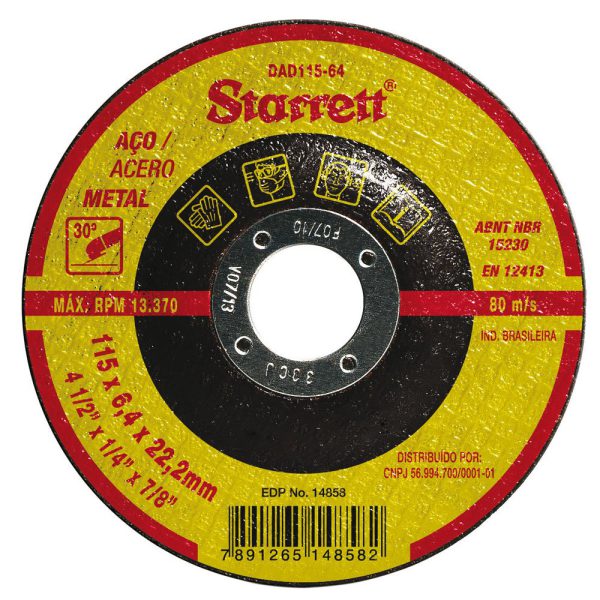 Disco de Desbaste 115 x 6,4 x 22,23 Pol. STARRETT-DAD115-64X