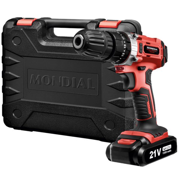 Parafusadeira/Furadeira de Impacto a Bateria 21V Lítio com Carregador Bivolt e Maleta MONDIAL-PF-09M