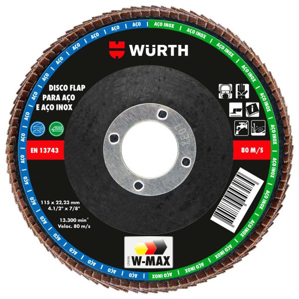 Disco Flap W-Max 4.1/2 Pol. 115mm Grão 60 para Aço e Inox WURTH-0578312060