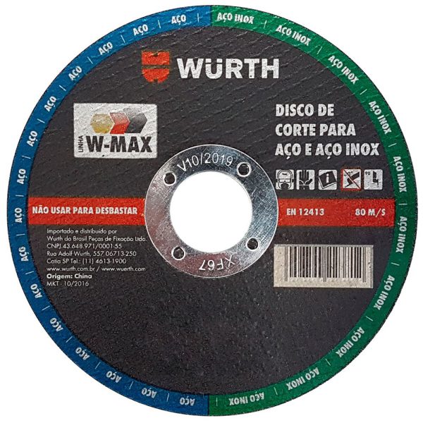 Disco de Corte W-Max 4.1/2 Pol. para Aço e Inox WURTH-5986115101