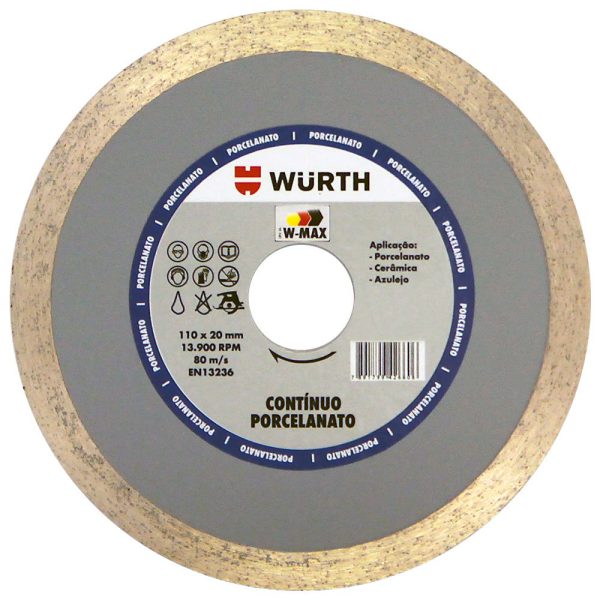 Disco de Corte W-Max Diamantado Contínuo 110mm para Porcelanato WURTH-0668110114