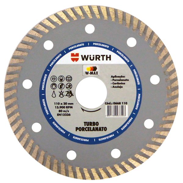 Disco de Corte W-Max Diamantado Turbo 110mm para Porcelanato WURTH-0668110115