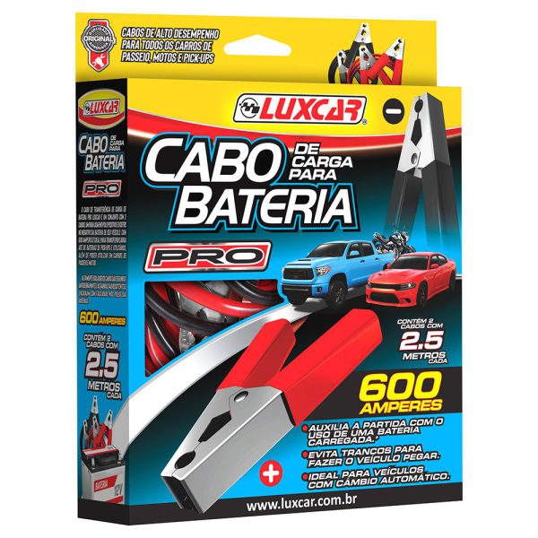 Cabos de Transferência de Carga de Bateria 600A 2,5 Metros com 2 Unidades LUXCAR-1520