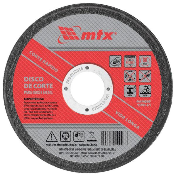 Disco de Corte 115x1,0x22mm para Inox e Metal MTX-7375255