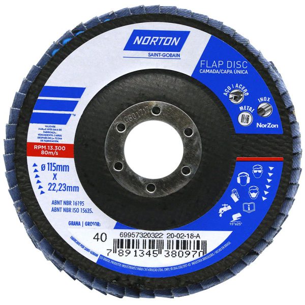 Disco Flap Original R822 115mm Grão 40 NORTON-69957320322