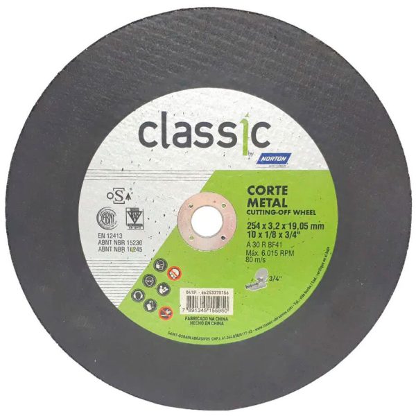 Disco de Corte Classic 254 x 3,2 x 19,05mm para Metal NORTON-66252842714