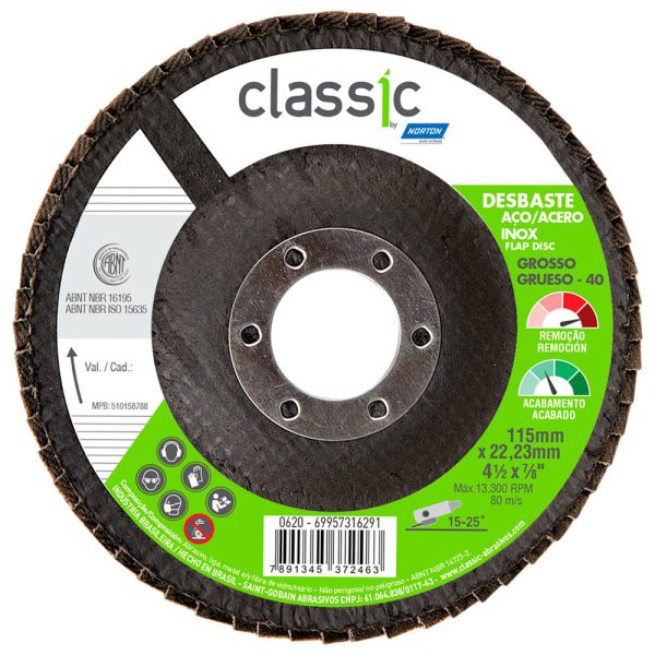 Disco Flap Classic R801 115 x 22,23mm Grão 40 NORTON-69957316291