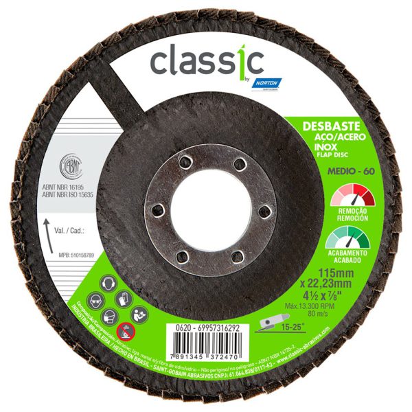 Disco Flap Classic R801 115 x 22,23mm Grão 60 NORTON-69957316292