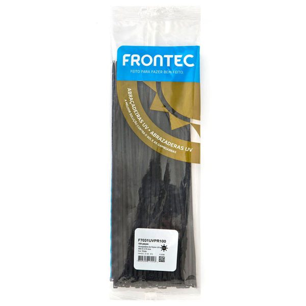 Abraçadeira de Nylon Preta 300 x 3,7mm com 100 Unidades FRONTEC-F7031UVPR100