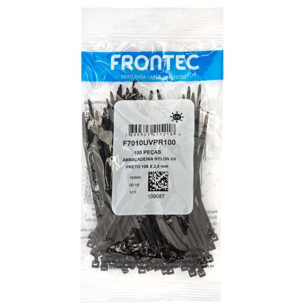 Abraçadeira de Nylon Preta 100 x 2,5mm com 100 Unidades FRONTEC-F7010UVPR100