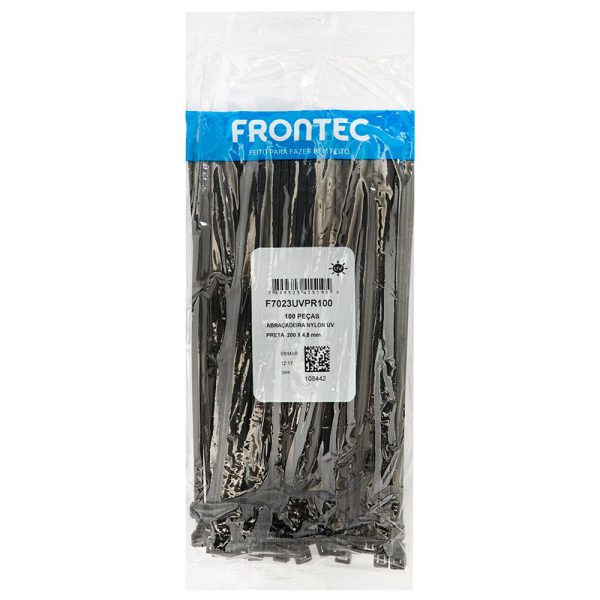 Abraçadeira de Nylon Preta 200 x 4,8mm com 100 Unidades FRONTEC-F7023UVPR100