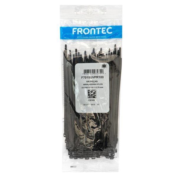Abraçadeira de Nylon Preta 151 x 3,7mm com 100 Unidades FRONTEC-F7015UVPR100