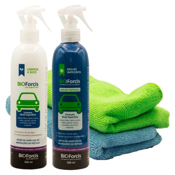 Kit de Limpeza Antiviral Auto e Brilho 500ml com 4 Peças BIOFORCIS-BIOCOMBO007