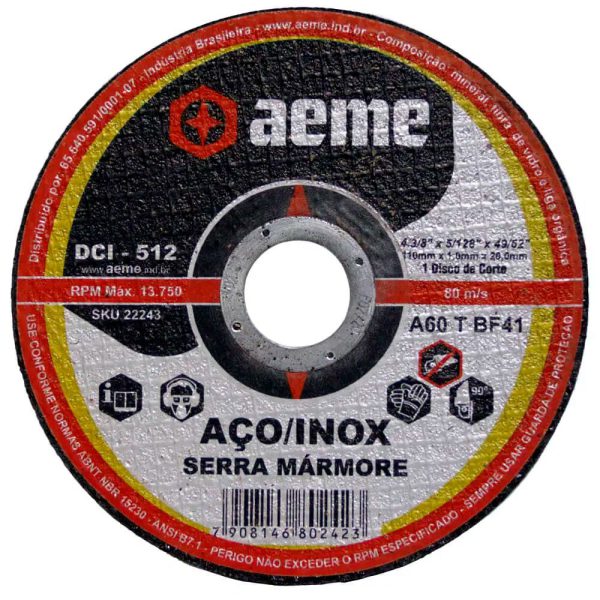 Disco de Corte para Aço e Inox 110x1,0x20mm AEME-22243