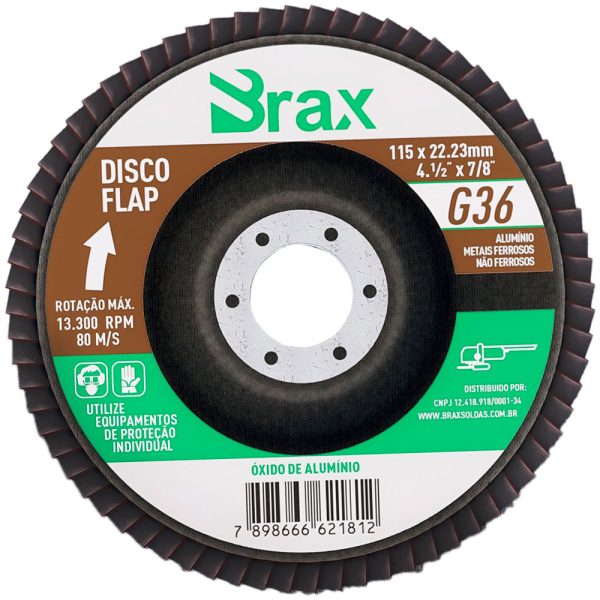 Disco Flap em Oxido de Alumínio Marrom 4.1/2 x 7/8Pol. Grão 36 BRAX-235