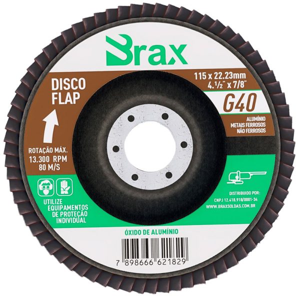 Disco Flap em Oxido de Alumínio Marrom 4.1/2 x 7/8Pol. Grão 40 BRAX-236