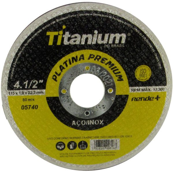 Disco de Corte Fino Platina Premium 4.1/2" x 1,0mm x 7/8" Pol. TITANIUM-5740