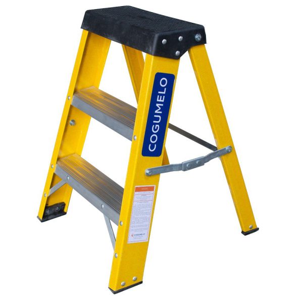 Escada Banqueta Amarela 60cm em Fibra de Vidro com 2 Degraus COGUMELO-011152