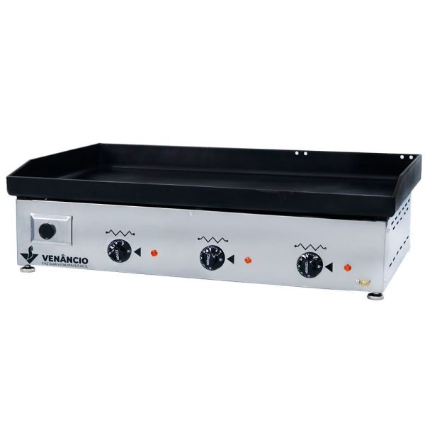 Chapa Elétrica em Inox 1800W 220V Monofásica com 3 Queimadores VENANCIO-CE80