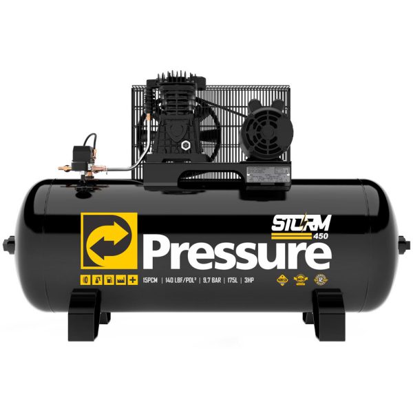 Compressor de Ar Storm 450 175L 3HP 15 PCM 140 PSI para Ferramentas Pneumáticas 110/220V Monofásico PRESSURE-8975703012