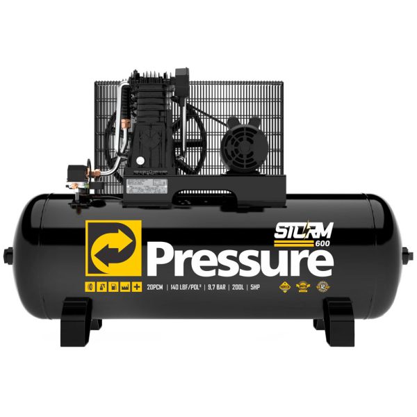 Compressor de Ar Storm 600 20 Pés 200L 5HP 140 PSI Trifásico 220/380V Profissional Alta Performance PRESSURE-8975703015