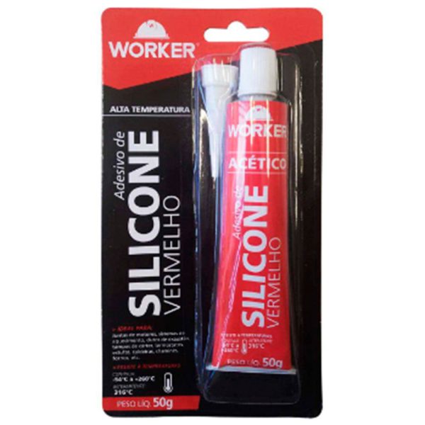 Silicone Acético Vermelho Tixotrópico Alta Temperatura 50g WORKER-281077