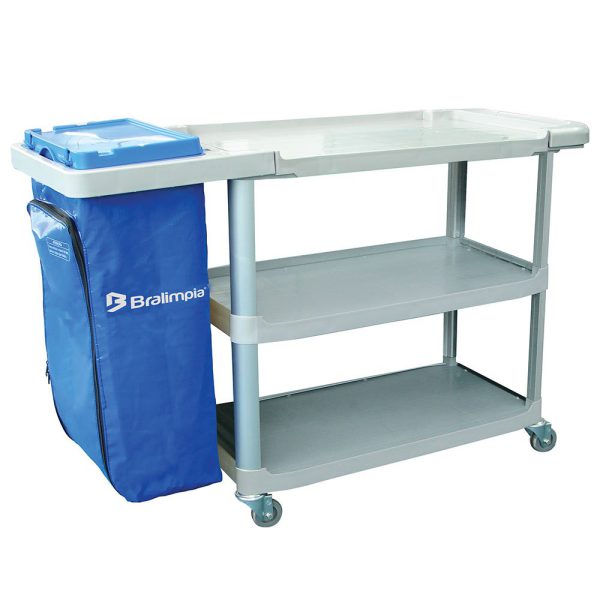 Carro Extra Triplex 1,24m x 55cm x 96cm com 1 Bolsa Azul BRALIMPIA-CE01AZ