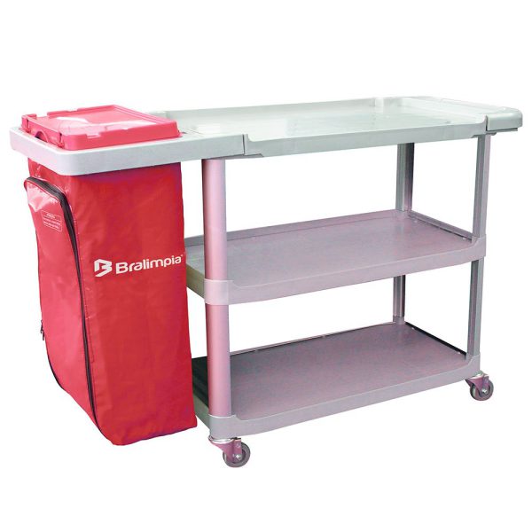 Carro Extra Triplex 1,24m x 55cm x 96cm com 1 Bolsa Vermelha BRALIMPIA-CE01VM