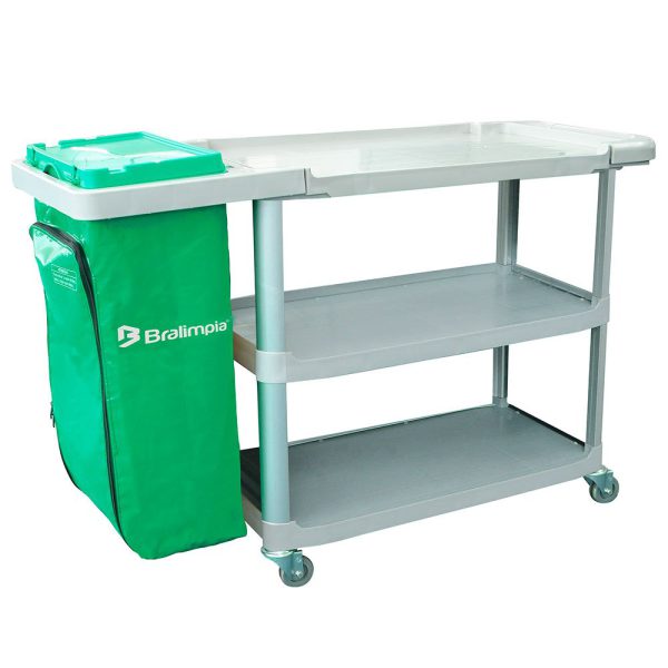 Carro Extra Triplex 1,24m x 55cm x 96cm com 1 Bolsa Verde BRALIMPIA-CE01VD