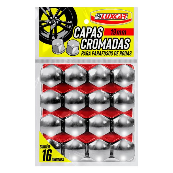 Jogo de Capas Cromadas para Parafusos de Rodas 19mm com 16 Peças LUXCAR-8200