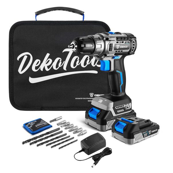 Parafusadeira Furadeira Brushless 3/8 Pol. 2 Baterias 20V 1.5Ah com Carregador Bivolt Maleta e Acessórios DEKO-DKBL20DU3-BS2