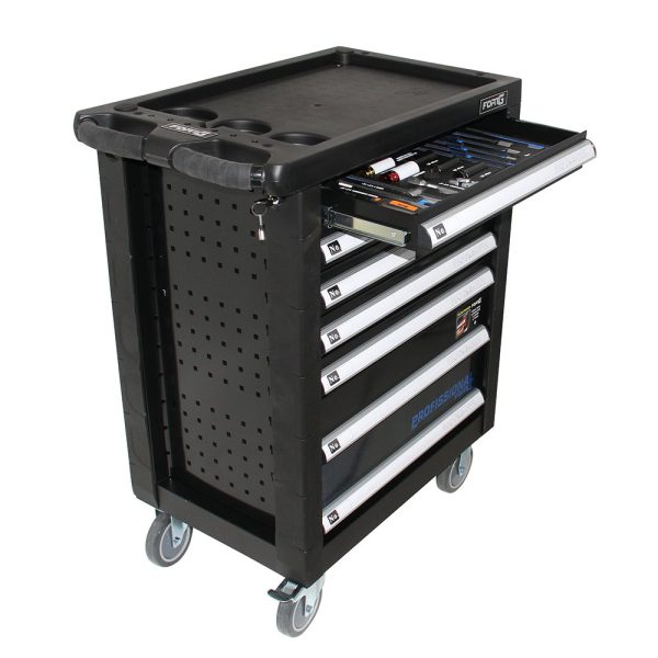 Carro de Ferramentas Preto Linha PRO 7 Gavetas com kit de 107 Peças FORTGPRO-FG6101S