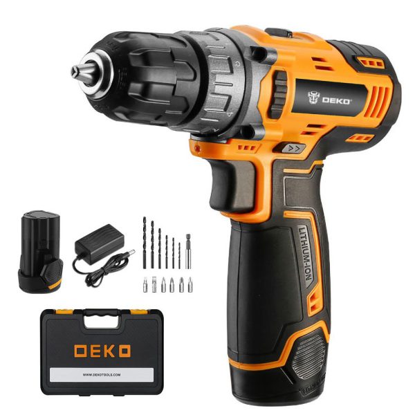 Parafusadeira Furadeira 3/8 Pol. 12V com 2 Baterias Carregador Maleta e Acessórios DEKO-DKCD12XL01-5S3