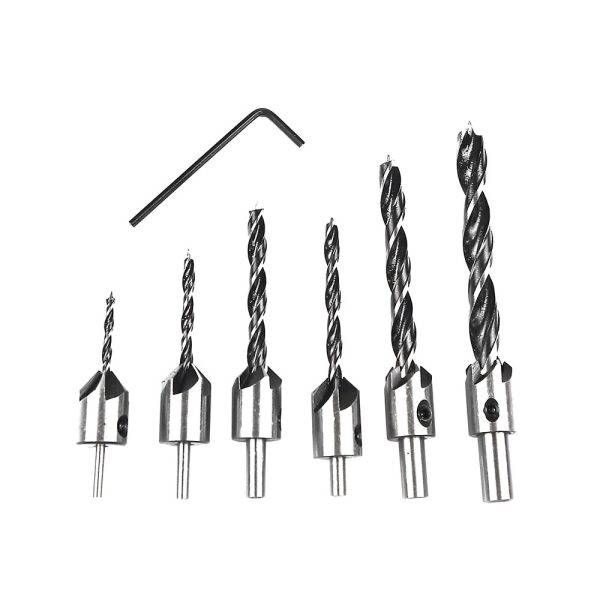 Jogo de Brocas para Madeira 3 X 60 a 10 X 120mm com Escareador e Limitador 7 Peças FORTG-FG8002K