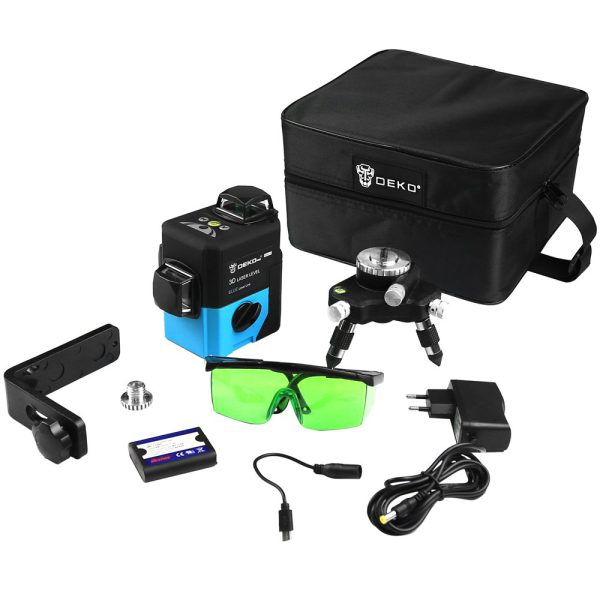 Nível a Laser Profissional 12 Linhas Verdes e 30 metros Com Base Tripé Bolsa e Acessórios DEKO-LL12-HVG